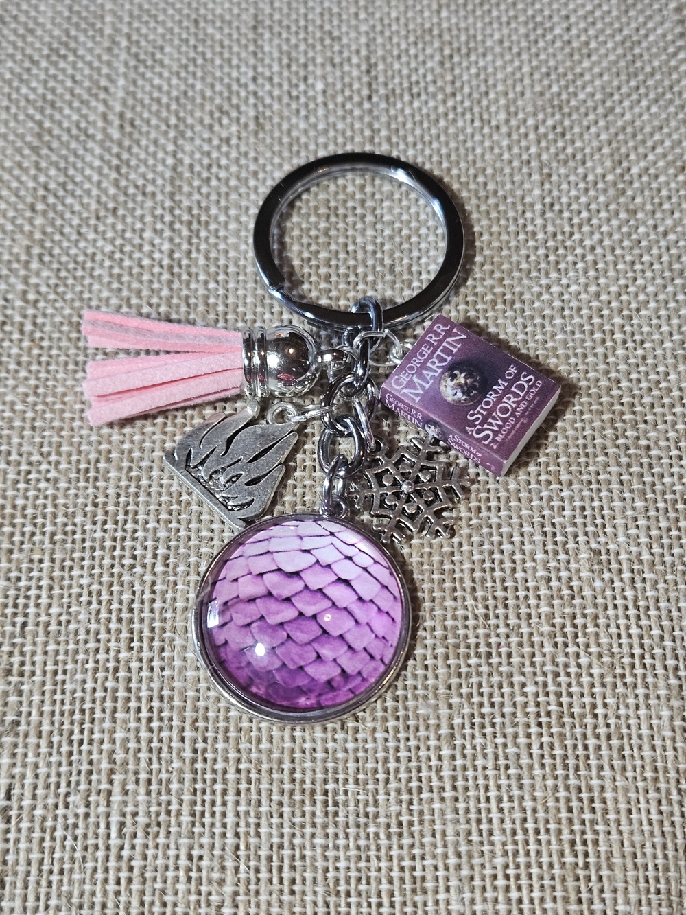 Game of Thrones Fire and Ice Dragon Scale Keychain Charm w/Tassel & Book Accent